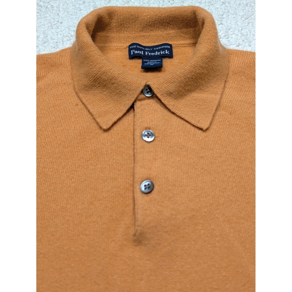 Paul Fredrick Mens Polo Sweater 100% 2-Ply Cashmere Orange Long Sleeve Regular M